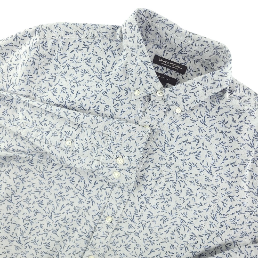 Banana Republic Shirt Mens L Gray Floral Long Sleeve Button Up Slim Fit‎ Casual
